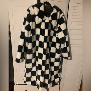 Eloquii Plus Size Black and White Checkered Faux Fur Jacket